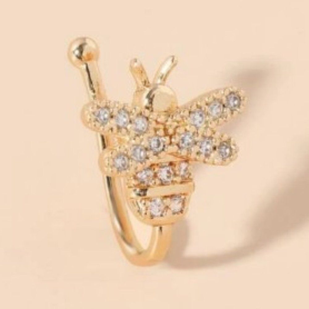 GOLD DIAMOND BUMBLEBEE NOSE RING - Picture 2 of 5